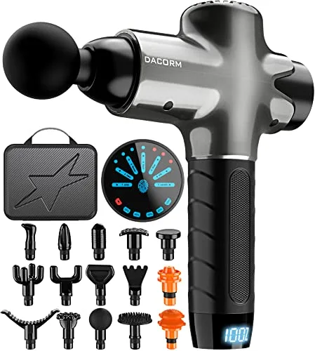 DACORM Massage Gun Percussion Muscle Massage Gun for Athletes, Handheld Deep Tissue Massager, Upgrade Quiet Portable Electric Sport Massager of YPro Max. (Gray, Heads)