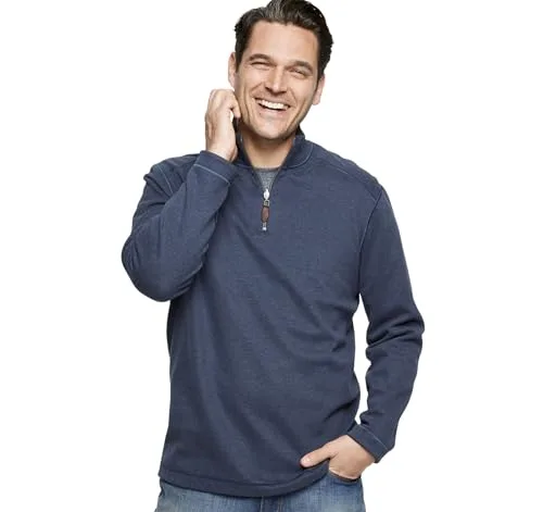 Johnston & Murphy Men's Reversible Solid Quarter Zip NavyBrown XL US