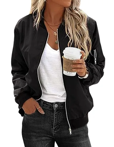 Zeagoo Womens Classic Quilted Jacket Short Bomber Jacket Coat, Black, X Large