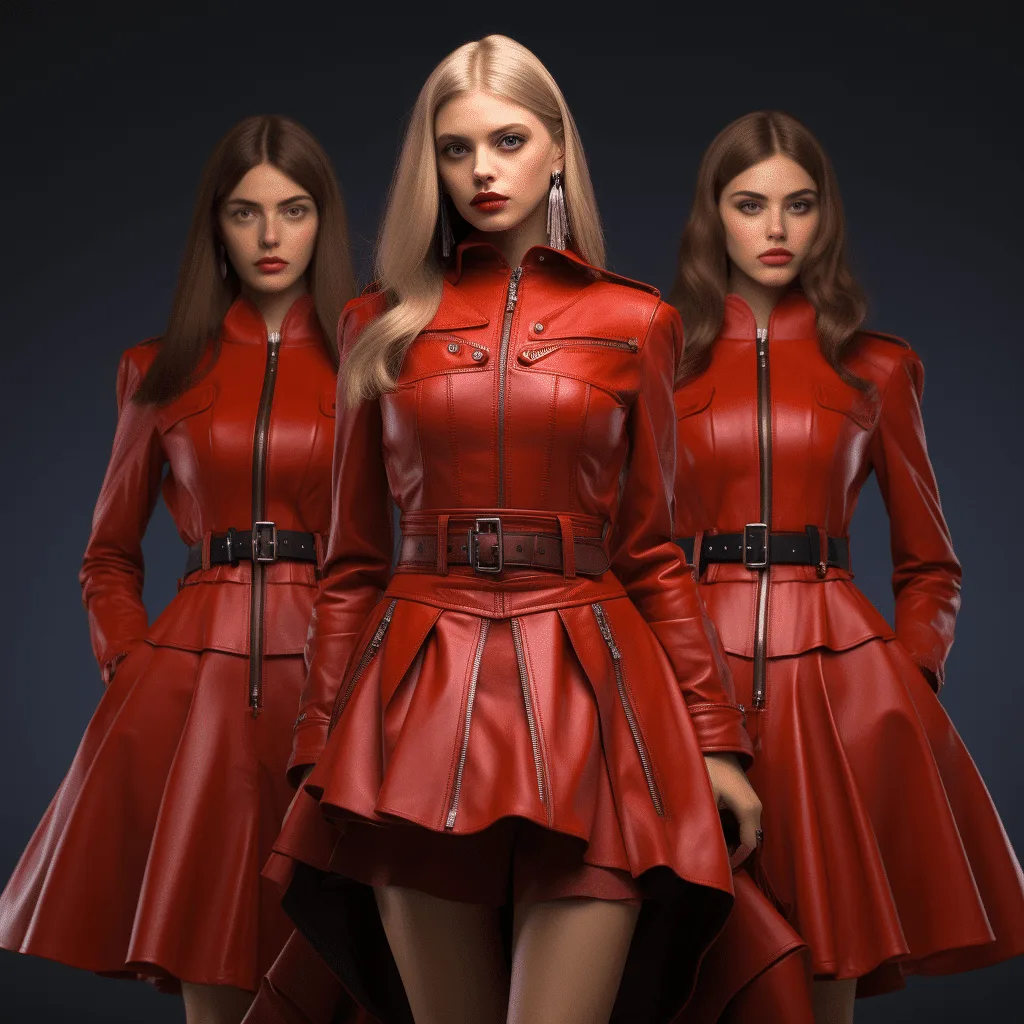High End Female Fashion Models in Red Leather