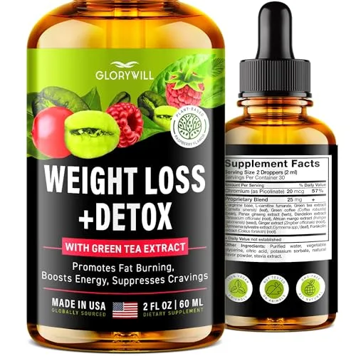 Weight Loss Drops Natural Detox Made in USA Diet Drops for Fat Loss Effective Appetite Suppressant & Metabolism Booster Fl Oz