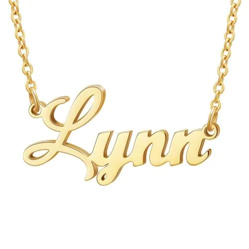 Ldurian Name Necklace Personalized  Lynn Name Pendant Necklace Gifts  K Gold Plated Dainty Name Necklaces Birthday Jewelry Gift for Teen Girls